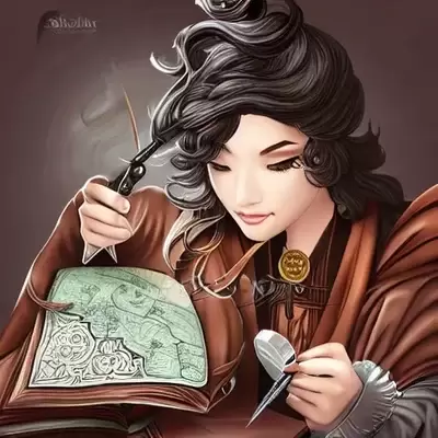 AI generated illustration of a cartographer studying a map with compass in hand